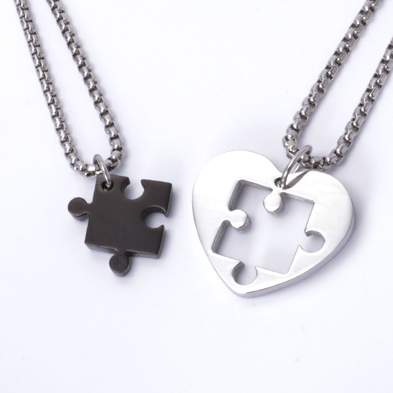 Puzzle heart-shaped couple necklace