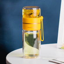 Lade das Bild in den Galerie-Viewer, Glass Water Bottle With Tea Infuser Filter Tea Separation Double Wall Glass Bottle Leakproof Water Bottle
